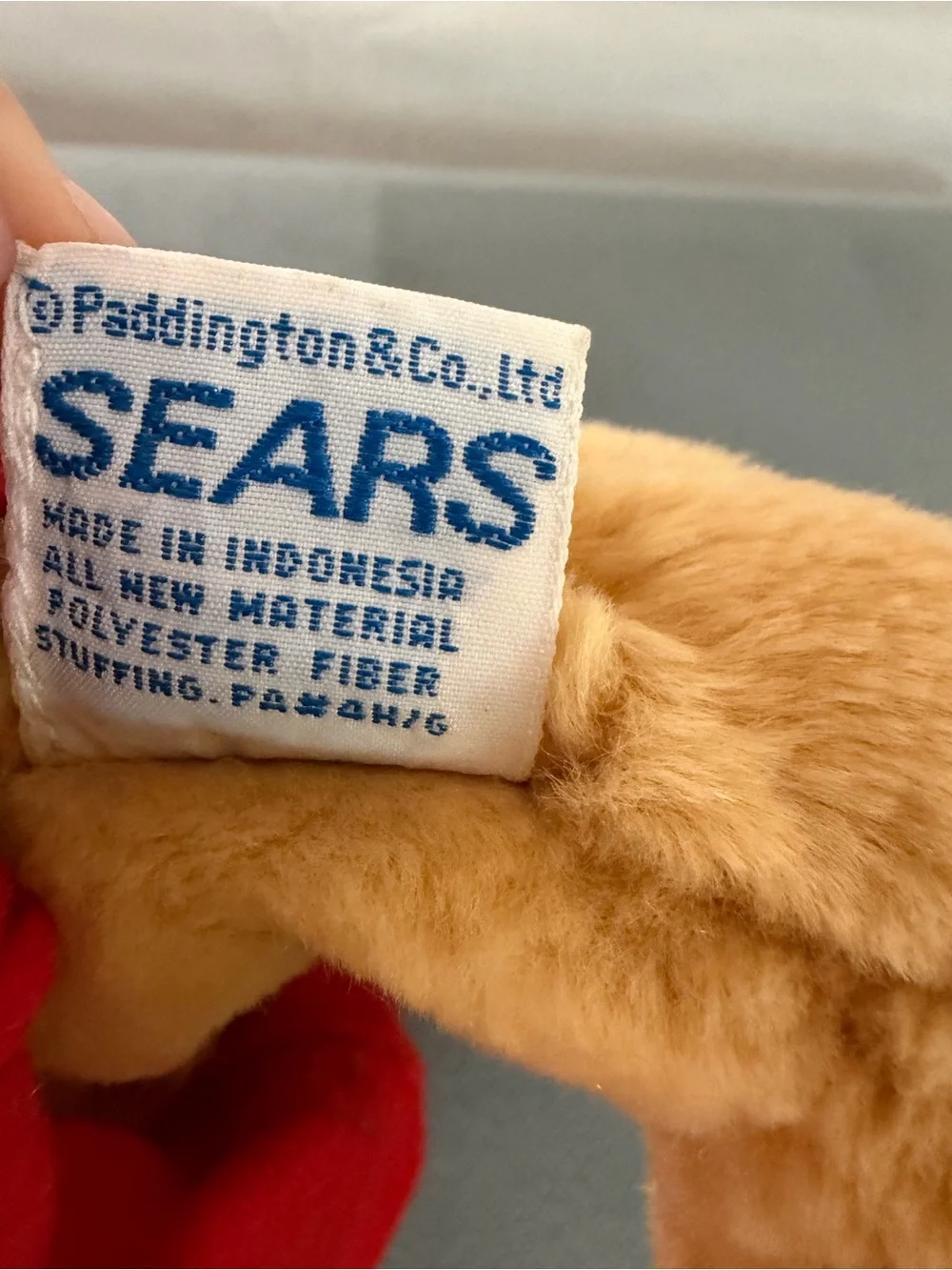 Vintage Paddington Bear Plush Darkest Peru Red Coat Blue Hat(F168)